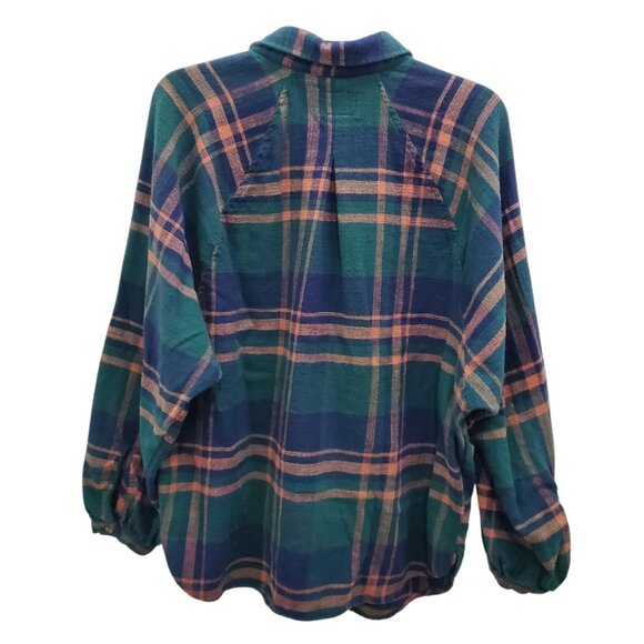 American Eagle Women's Green Orange Plaid Soft Flannel Cotton LS Button Up Top L - Picture 8 of 8